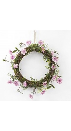  EASTER DECO WILLOW WREATH WITH PINK FLOWERS 30CM