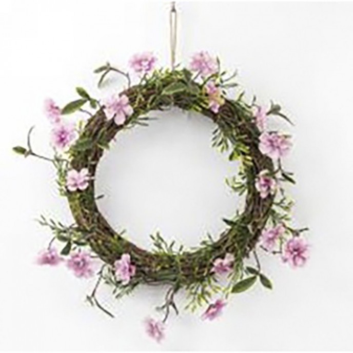  EASTER DECO WILLOW WREATH WITH PINK FLOWERS 30CM 