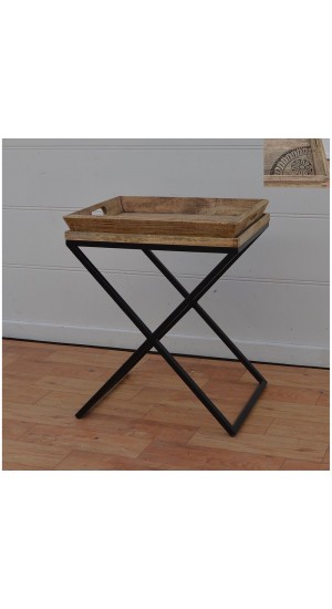  WOODEN TABLE WITH TRAY 55x45x56CM WITH METALLIC LEGS