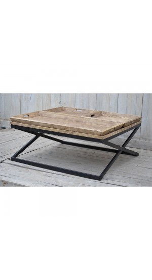 WOODEN TABLE WITH TRAY 120x120x55CM WITH METALLIC LEGS