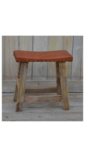  WOODEN STOOL WITH LEATHER SEAT 40x20x46CM