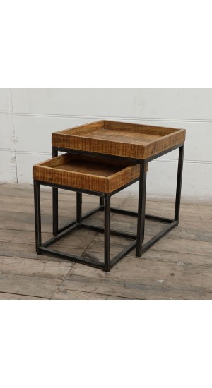  IRON WOODEN TABLE S 2 47x47x50CM AND 37x37x41CM