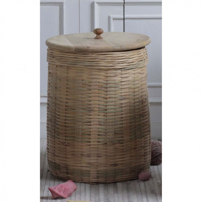  WILLOW BASKET WITH WOODEN CAP 32x32x37CM
