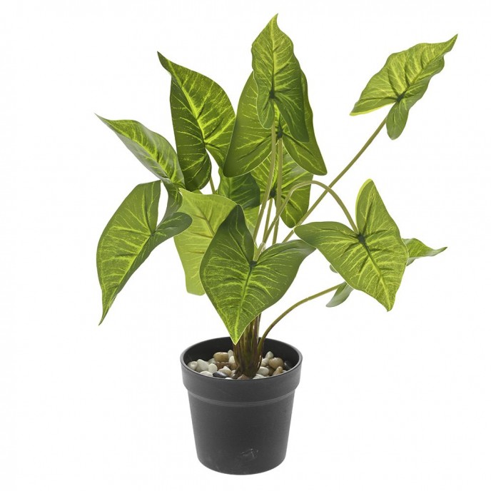 ARTIFICIAL GREEN PLANT 38CM WITH 12LEAVES IN 9CM POT 