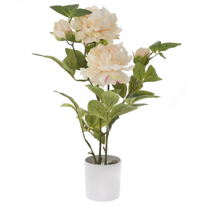  ARTIFICIAL GREEN PLANT WITH FLOWERS  55CM IN 11x11CM POT 
