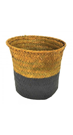  NATURAL ROUND SEAGRASS  PLANTER WITH GREY BOTTOM D16X16CM