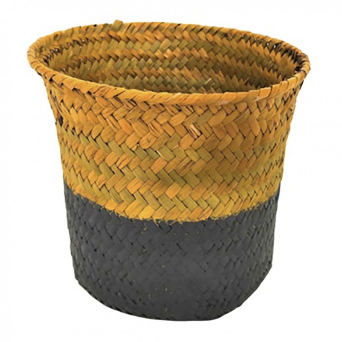  NATURAL ROUND SEAGRASS  PLANTER WITH GREY BOTTOM D16X16CM 