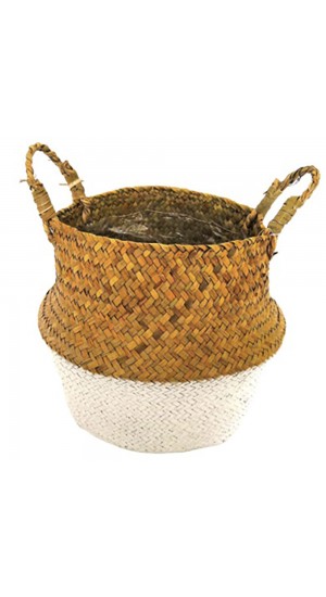  NATURAL ROUND SEAGRASS PLANTER WITH WHITE BOTTOM D17X19CM