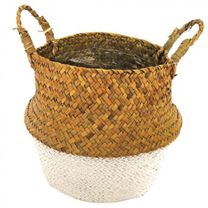  NATURAL ROUND SEAGRASS PLANTER WITH WHITE BOTTOM D17X19CM 