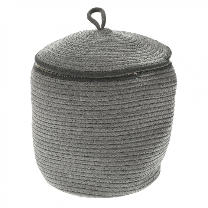  GREEN COTTON ROPE BASKET WITH LID D32x37CM 