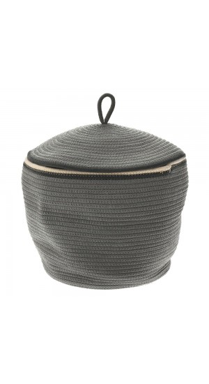  GREEN COTTON ROPE BASKET WITH LID D32x29CM