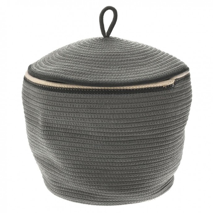  GREEN COTTON ROPE BASKET WITH LID D32x29CM 