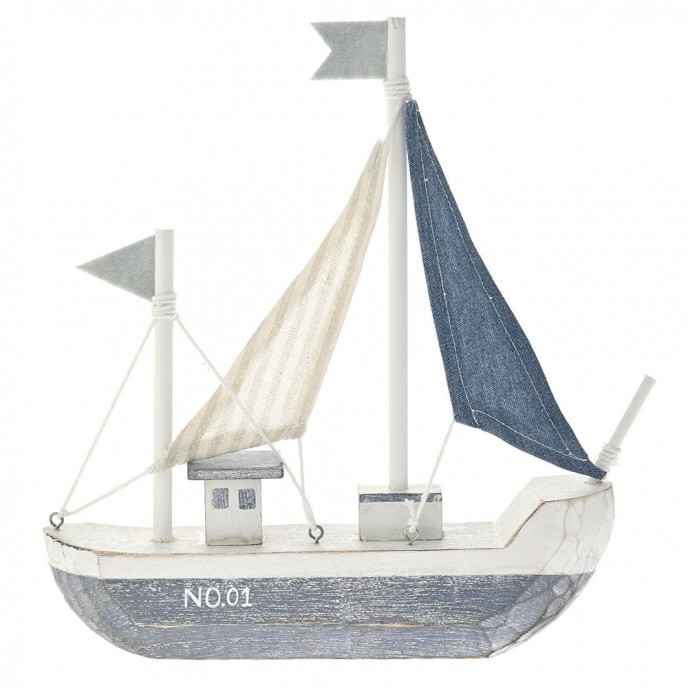  BLUE AND WHITE WOODEN SHIP 26.5x4x28CM 