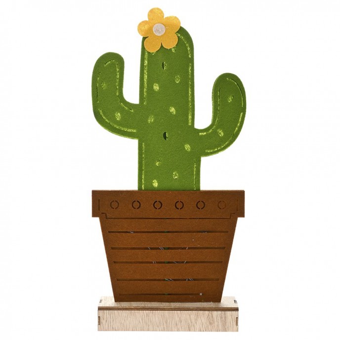 WOODEN CACTUS W 8LED 18x5.5x40CM  2xAA BATTERIES NOT INCLUDED 