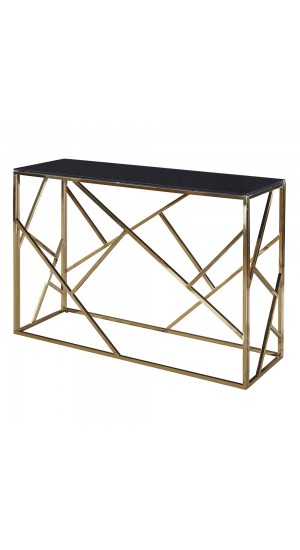  GOLD STAINLESS STEEL CONSOLE TABLE 120X40X78 CM WITH BLACK GLASS TOP
