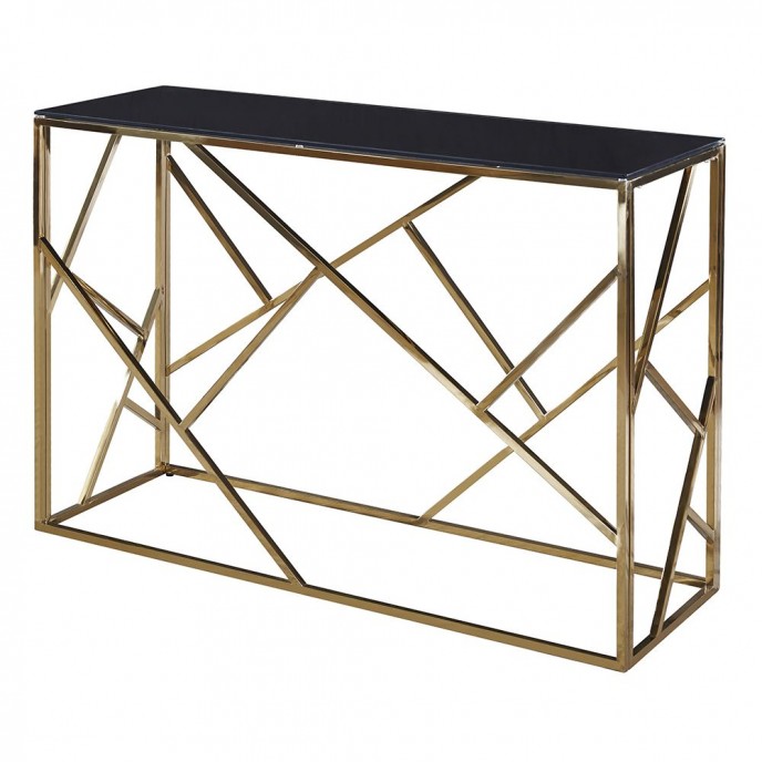  GOLD STAINLESS STEEL CONSOLE TABLE 120X40X78 CM WITH BLACK GLASS TOP 