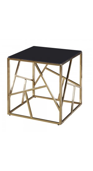  GOLD STAINLESS STEEL SIDE TABLE 55X55X55 CM WITH BLACK GLASS TOP