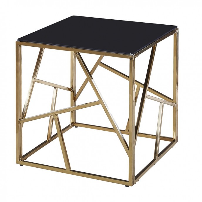  GOLD STAINLESS STEEL SIDE TABLE 55X55X55 CM WITH BLACK GLASS TOP 