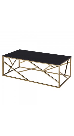  GOLD STAINLESS STEEL COFFEE TABLE 120X60X45 CM WITH BLACK GLASS TOP