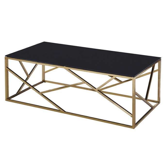  GOLD STAINLESS STEEL COFFEE TABLE 120X60X45 CM WITH BLACK GLASS TOP 