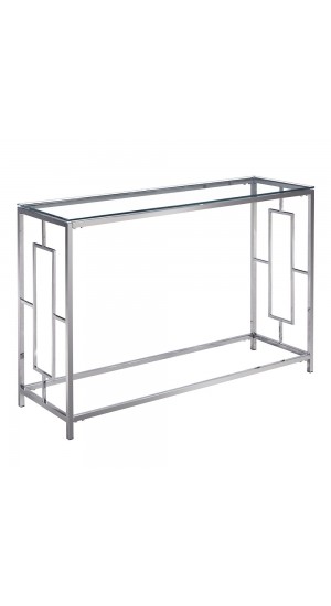  SILVER STAINLESS STEEL CONSOLE TABLE 120X40X78 CM WITH CLEAR GLASS TOP