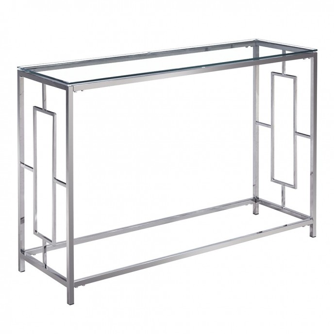  SILVER STAINLESS STEEL CONSOLE TABLE 120X40X78 CM WITH CLEAR GLASS TOP 