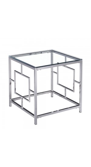  SILVER STAINLESS STEEL SIDE TABLE 55X55X55 CM WITH CLEAR GLASS TOP