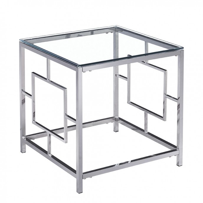  SILVER STAINLESS STEEL SIDE TABLE 55X55X55 CM WITH CLEAR GLASS TOP 