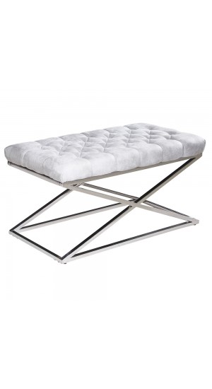  SILVER STAINLESS STEEL BENCH 97X44X48 CM WITH WHITE FABRIC SEAT