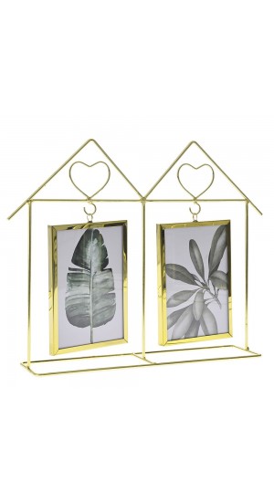  GOLD METAL DOUBLE PHOTO FRAME WITH GLASS 35x28cm
