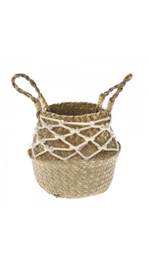  NATURAL WICKER POT WITH COTTON CORD 20X17CM