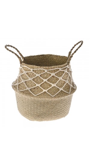  NATURAL WICKER POT WITH COTTON CORD 36x32CM