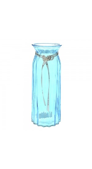  L.BLUE  GLASS FLOWER VASE 10X30CM