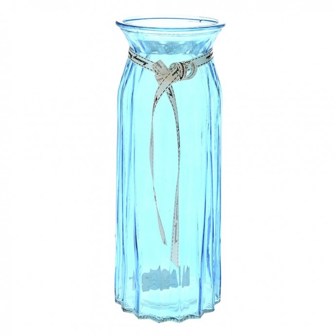  L.BLUE  GLASS FLOWER VASE 10X30CM 
