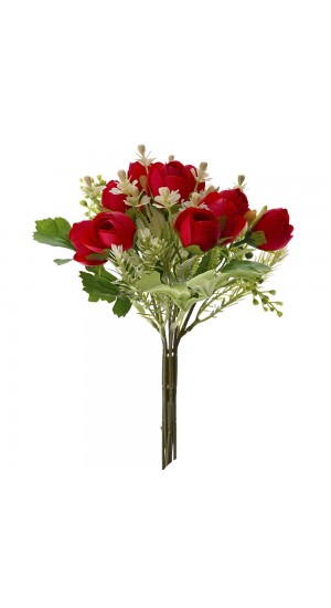  ARTIFICIAL RED ROSE BUD BOUQUET 34CM