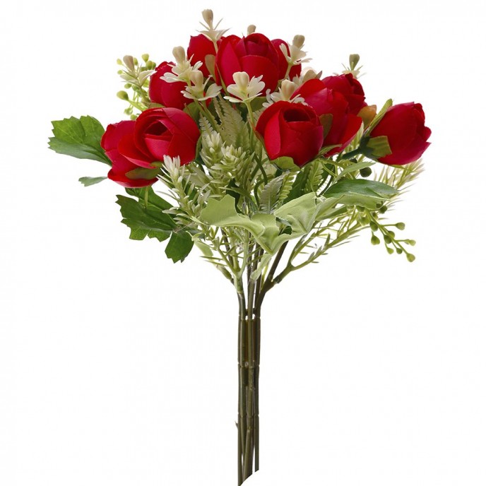  ARTIFICIAL RED ROSE BUD BOUQUET 34CM 