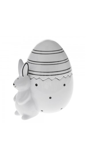  WHITE AND BLACK EASTER EGG JAR WITH RABBIT 16X13X18 CM
