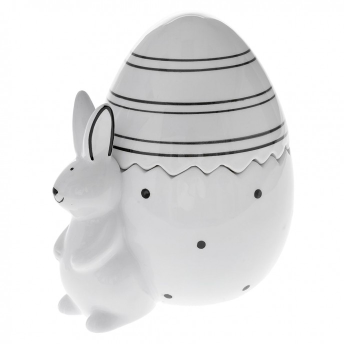  WHITE AND BLACK EASTER EGG JAR WITH RABBIT 16X13X18 CM 