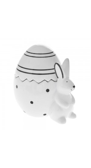  WHITE AND BLACK EASTER EGG JAR WITH RABBIT 13X10X13 CM