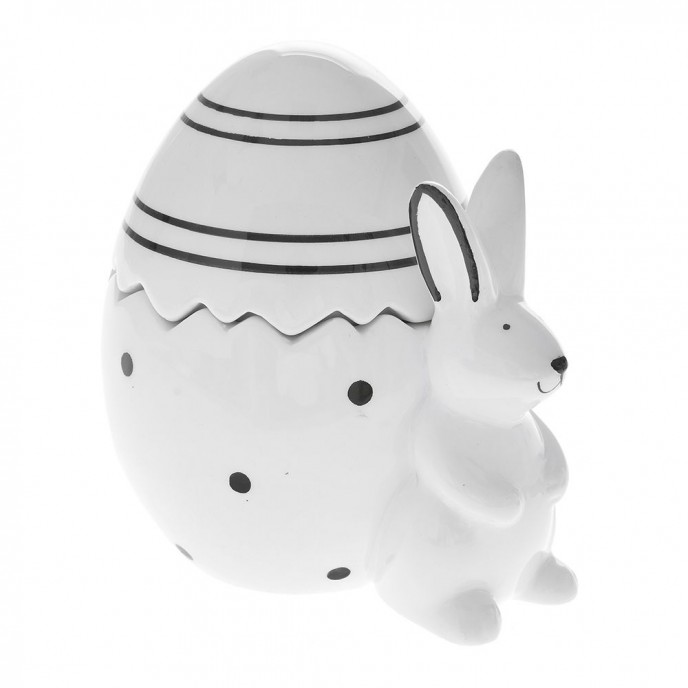  WHITE AND BLACK EASTER EGG JAR WITH RABBIT 13X10X13 CM 