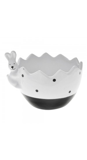  WHITE AND BLACK EASTER EGG BOWL WITH RABBIT 17X15X13 CM