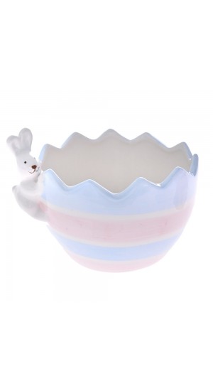  PINK AND BLUE EASTER EGG BOWL WITH RABBIT 17X14X12 CM