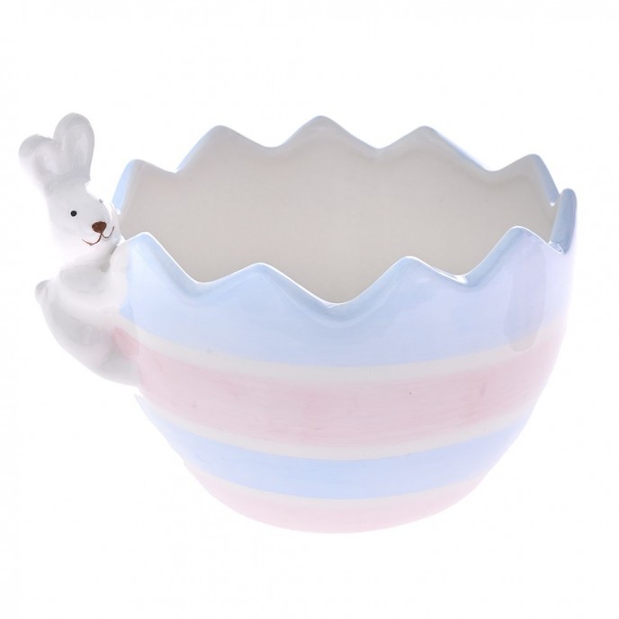  PINK AND BLUE EASTER EGG BOWL WITH RABBIT 17X14X12 CM 