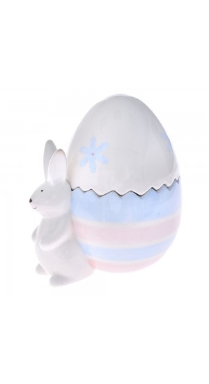  PINK AND BLUE EASTER EGG JAR WITH RABBIT 16X13X17 CM