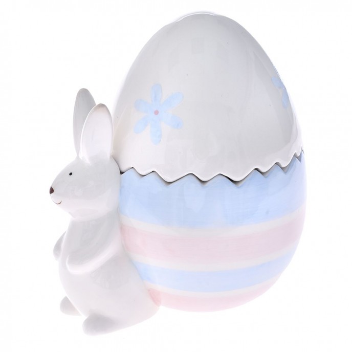  PINK AND BLUE EASTER EGG JAR WITH RABBIT 16X13X17 CM 