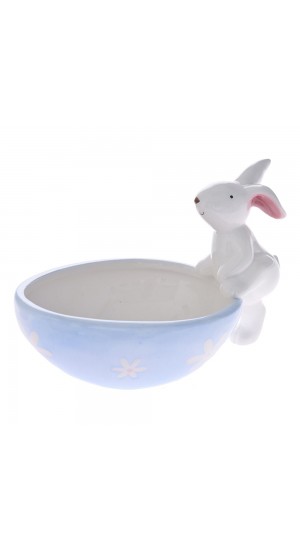  PINK CERAMIC EASTER EGG BOWL WITH RABBIT 18X11X12 CM