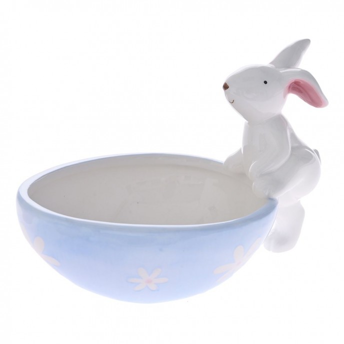  PINK CERAMIC EASTER EGG BOWL WITH RABBIT 18X11X12 CM 