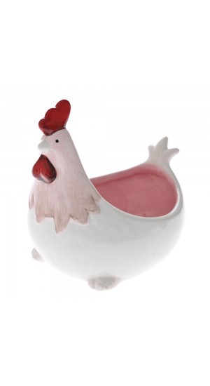  PINK AND WHITE CERAMIC CHICKEN BOWL 15X12X14 CM