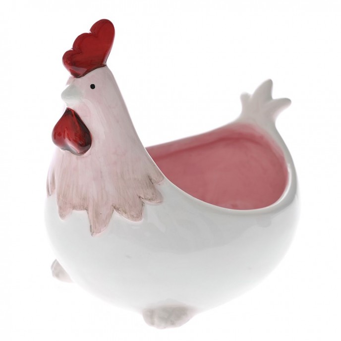  PINK AND WHITE CERAMIC CHICKEN BOWL 15X12X14 CM 