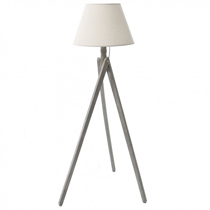  WOODEN FLOOR LAMP WITH GREY FABRIC SHADE D45X152CM 